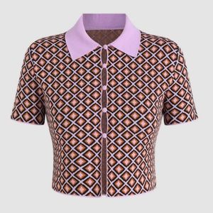 ZARA Geometric Jacquard Knit Cropped Polo Shirt Lilac